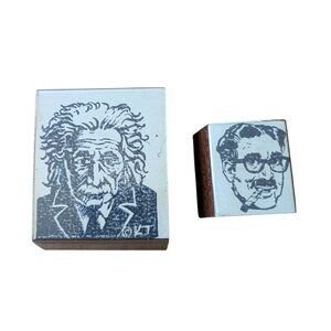 Albert Einstein Groucho Marx McBrains Lot Of 2 Wood Mounted Rubber Stamps